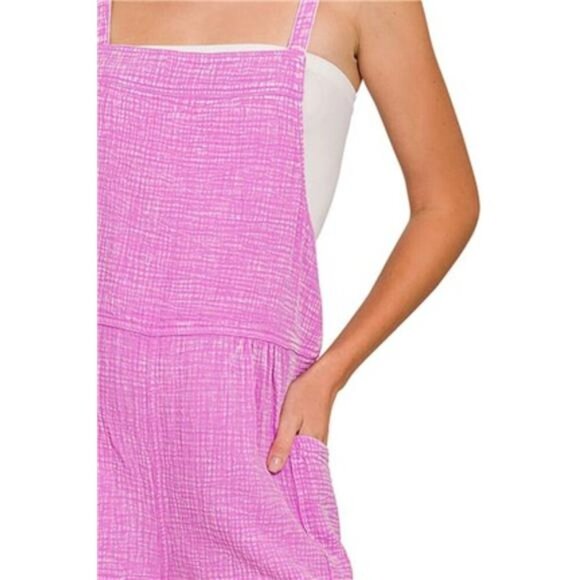 Zenana Washed Double Gauze Tie Back Rompers - Picture 3 of 3